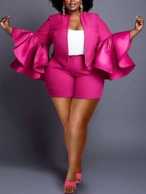 Xpluswear Design Plus Size Business Casual Magenta Two Piece Suit Set